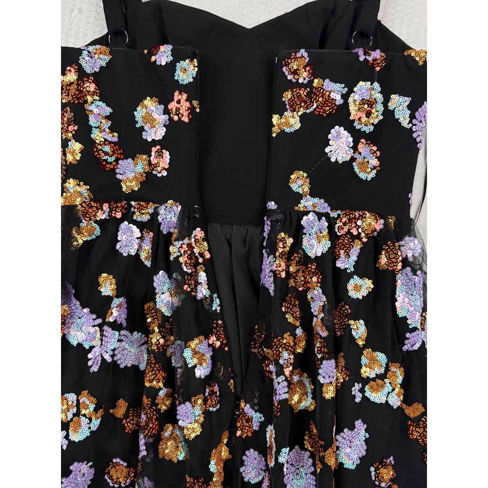 Dress The Population Floral Sequin Fit Flare Dress Black Purple Gold Small NEW - Picture 6 of 11